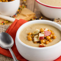Curried Cauliflower & Apple Soup with Roasted Chickpeas and Homemade Curry Powder