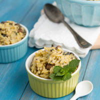 Portobello Orzo with Dairy-free Lemon Mint Cream Sauce