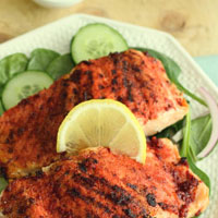Flavour Fiesta: Tandoori Salmon with Spinach, Cucumber and Pickled Onions