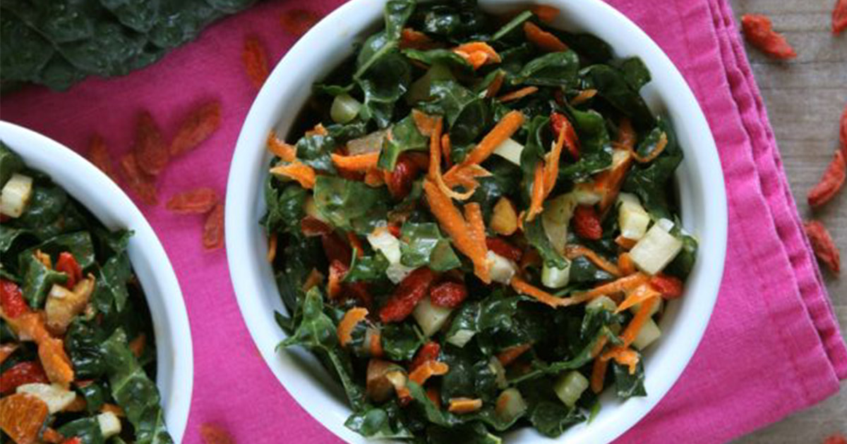 Kale Salad with Goji Berries & Maple Roasted Almonds - Healthful Pursuit