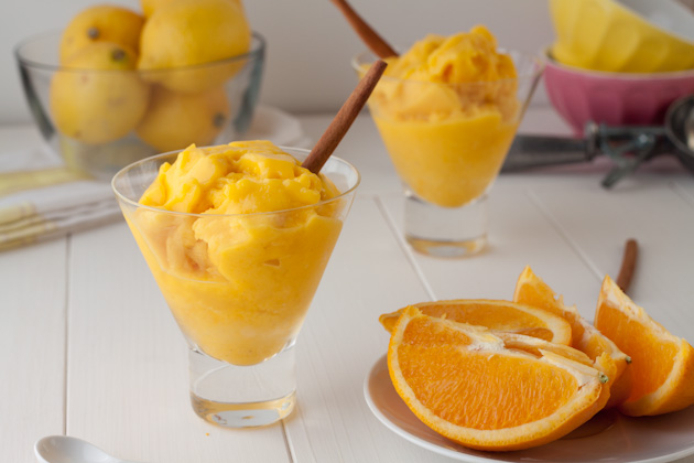 2 minute Mango Citrus Sorbet | Healthful Pursuit