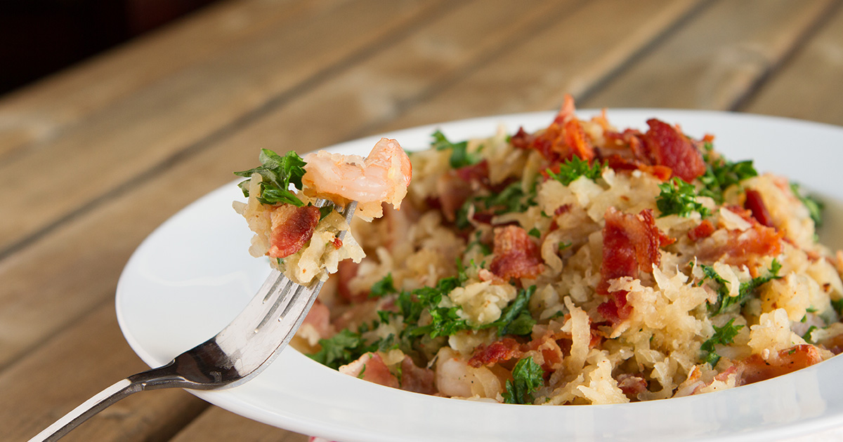 Grainfree Bacon and Shrimp Risotto Healthful Pursuit