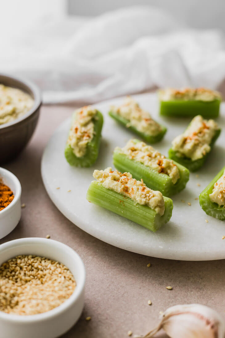 Vegan Keto Hummus Celery Boats