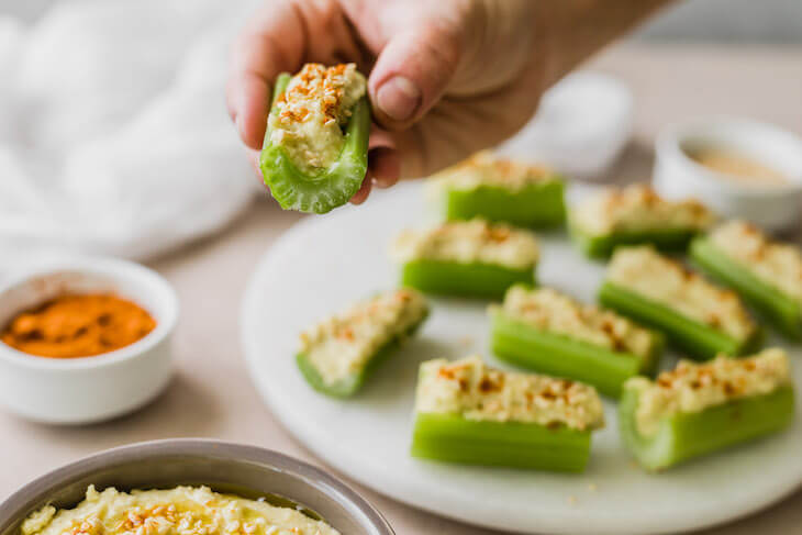 Vegan Keto Hummus Celery Boats