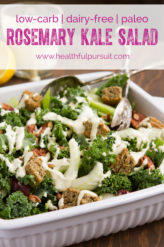 Kale Salad with Olives, Chia Croutons + Creamy Lemon Rosemary