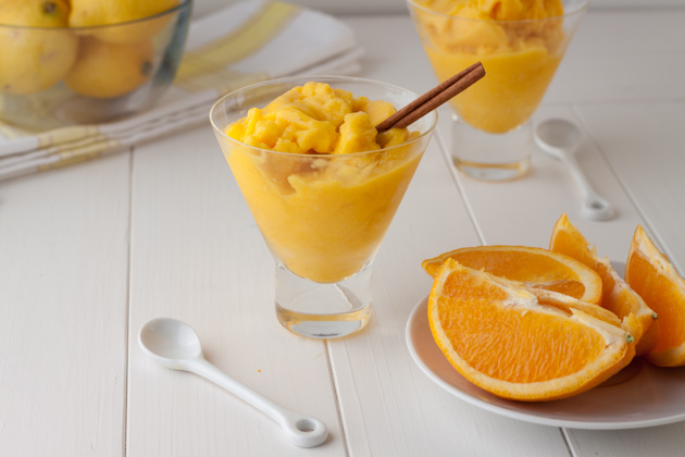2 minute Dairy-free Mango Citrus Sorbet | Healthful Pursuit